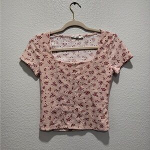 Pink and white floral crop top size small